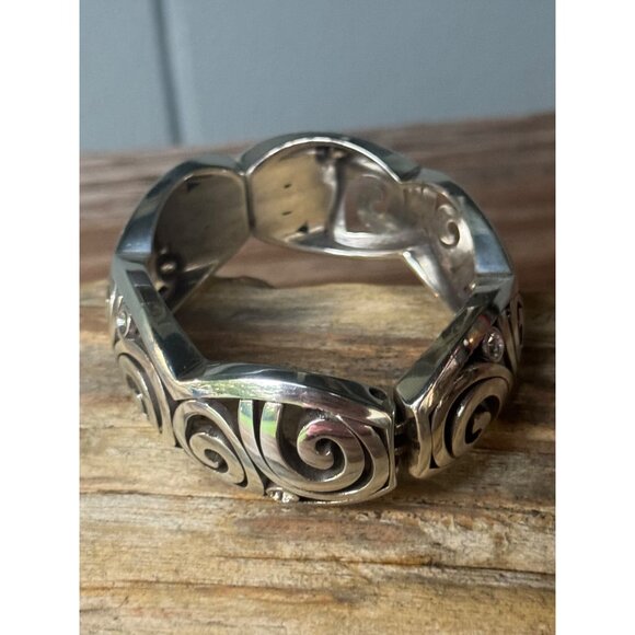 Brighton Silver Plated Hinged Bracelet With Engraved Swirl Design Clear Crystal - Picture 4 of 7